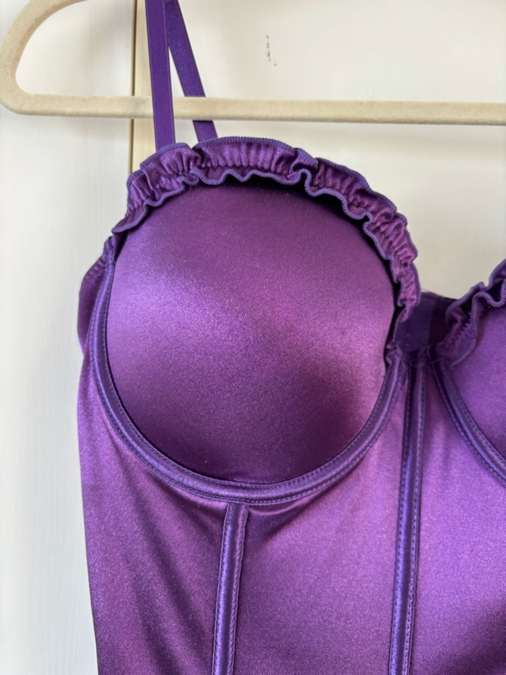 Purple Satin Corset Bustier Gothic Fairycore Renaissance L Cups Whimsigoth Vamp - Picture 5 of 13